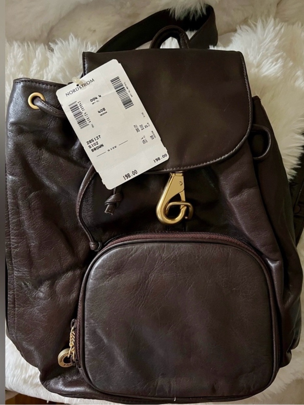Perlina Full Grain Leather Backpack Brown Style 5102 NWT Nordstrom